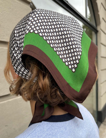 Silk scarf brown/green/white graphic print
