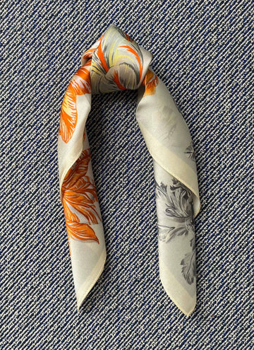 Silk scarf light blue/orange flowers