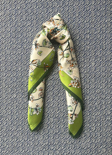 Silk scarf nude/lime butterflies and flowers