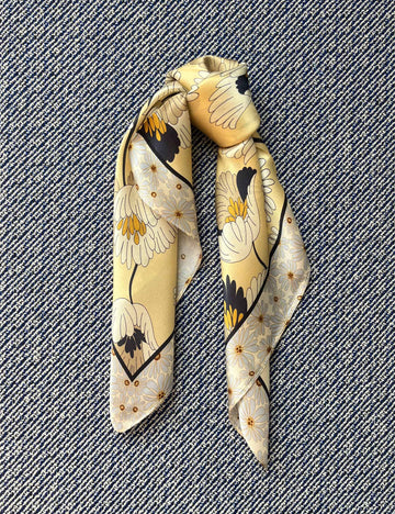 Silk scarf light yellow/cream/beige flowers