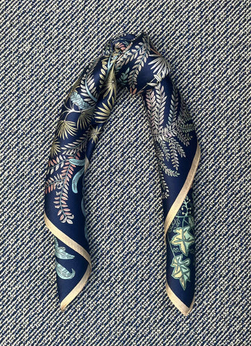 Silk scarf dark blue/multi flower