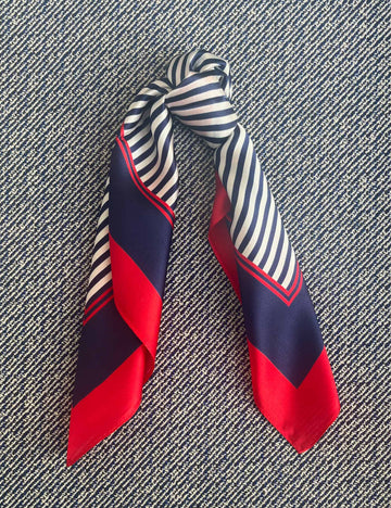 Silk scarf navy/off-white/red graphic stripes