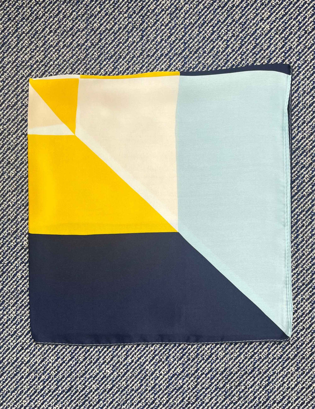 Silk scarf navy/yellow/light blue/off white graphic