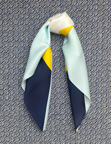 Silk scarf navy/yellow/light blue/off white graphic