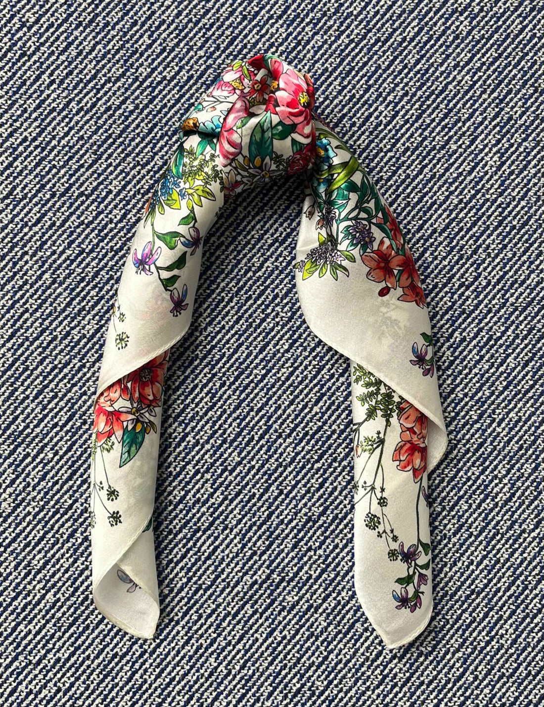 Silk scarf cream multi flower