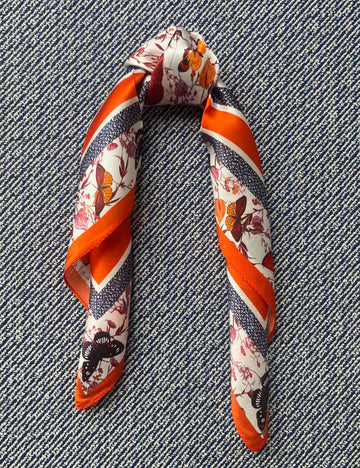 Silk scarf white/orange/burgundy butterflies