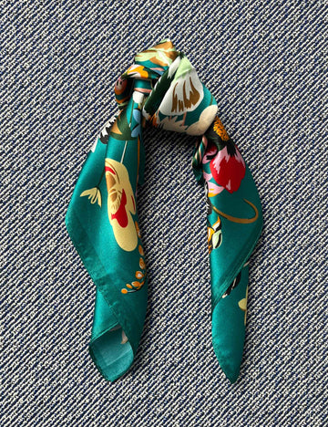 Silk scarf turquoise multi flower