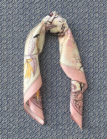 Silk scarf cream/rose/yellow flower