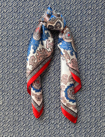 Silk scarf blue/white/rose/red paisley