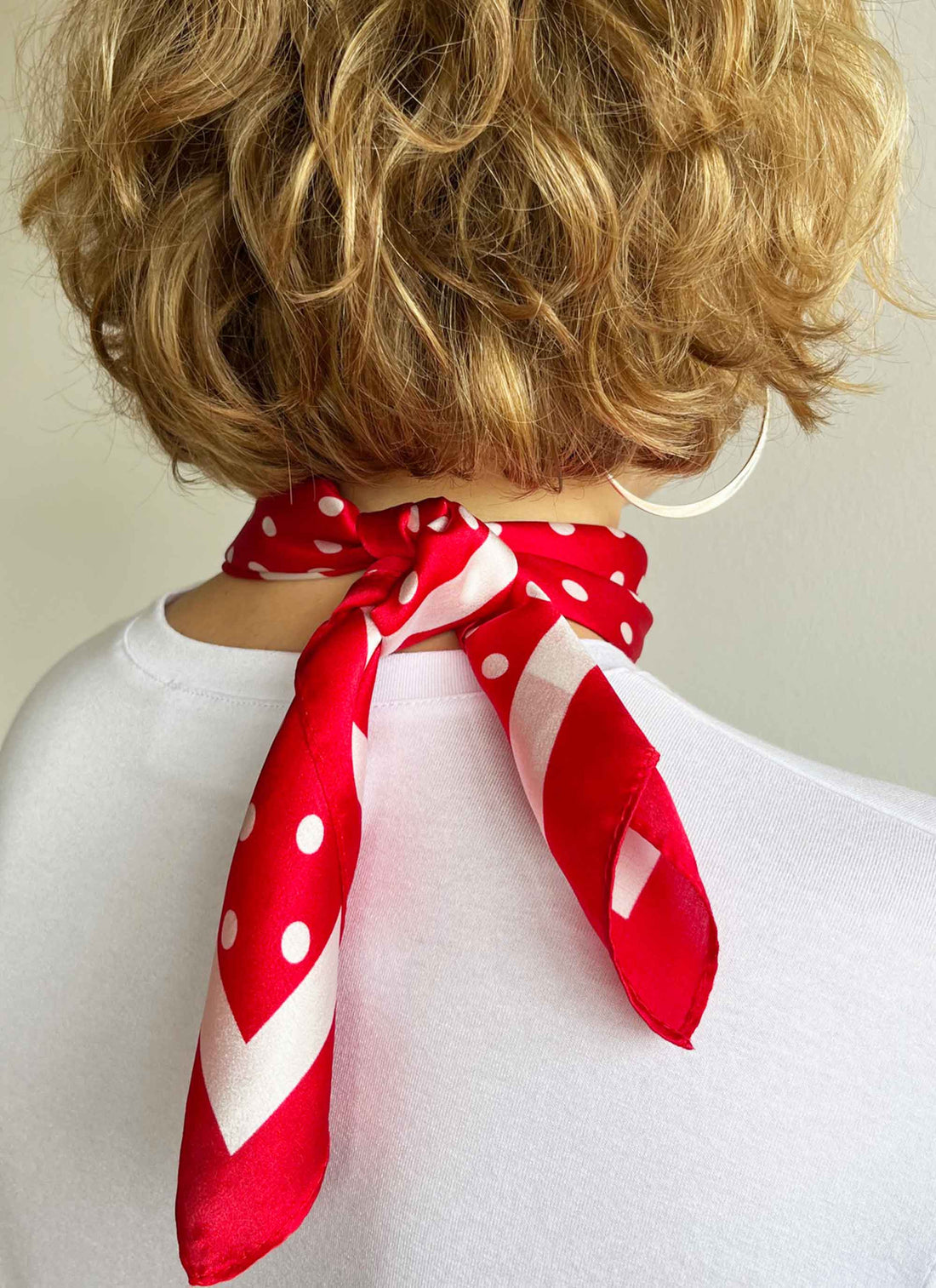 Silk scarf bright red/off-white dots/stripe