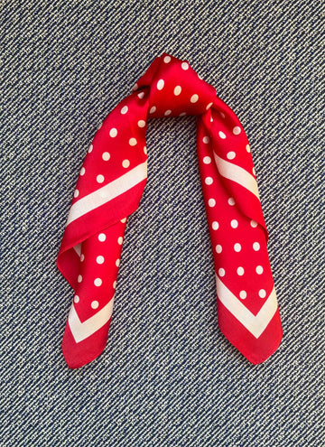 Silk scarf bright red/off-white dots/stripe