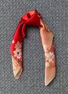 Silk scarf off white blue graphic flower