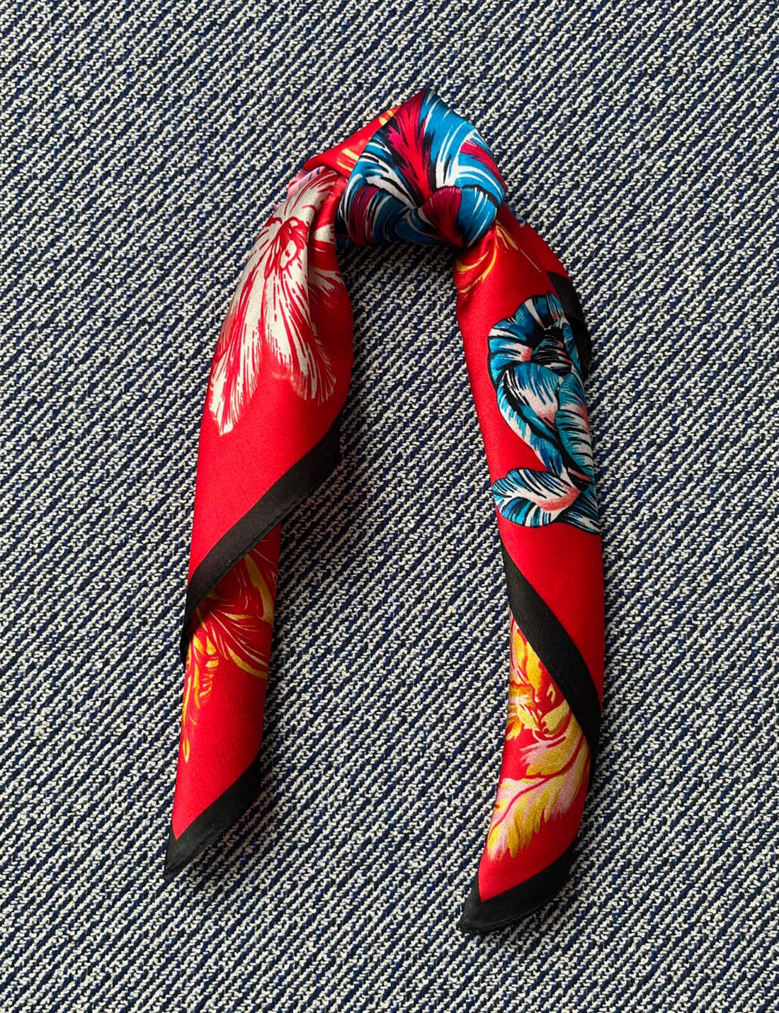 Silk scarf red multi flowers