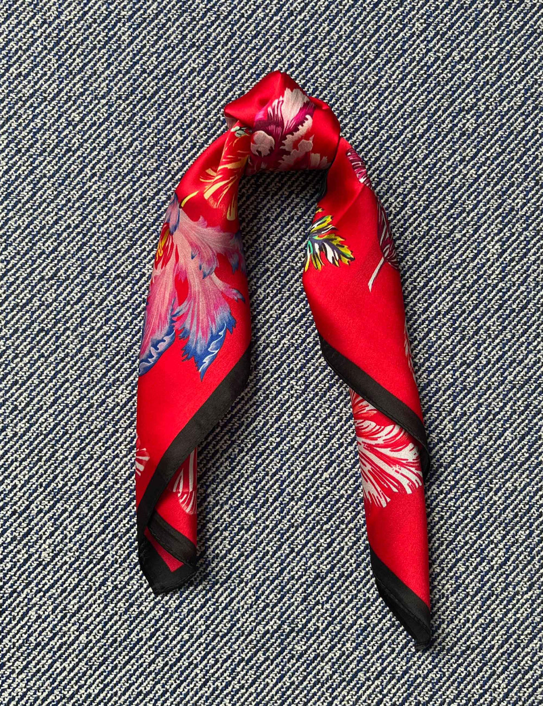 Silk scarf red multi flowers