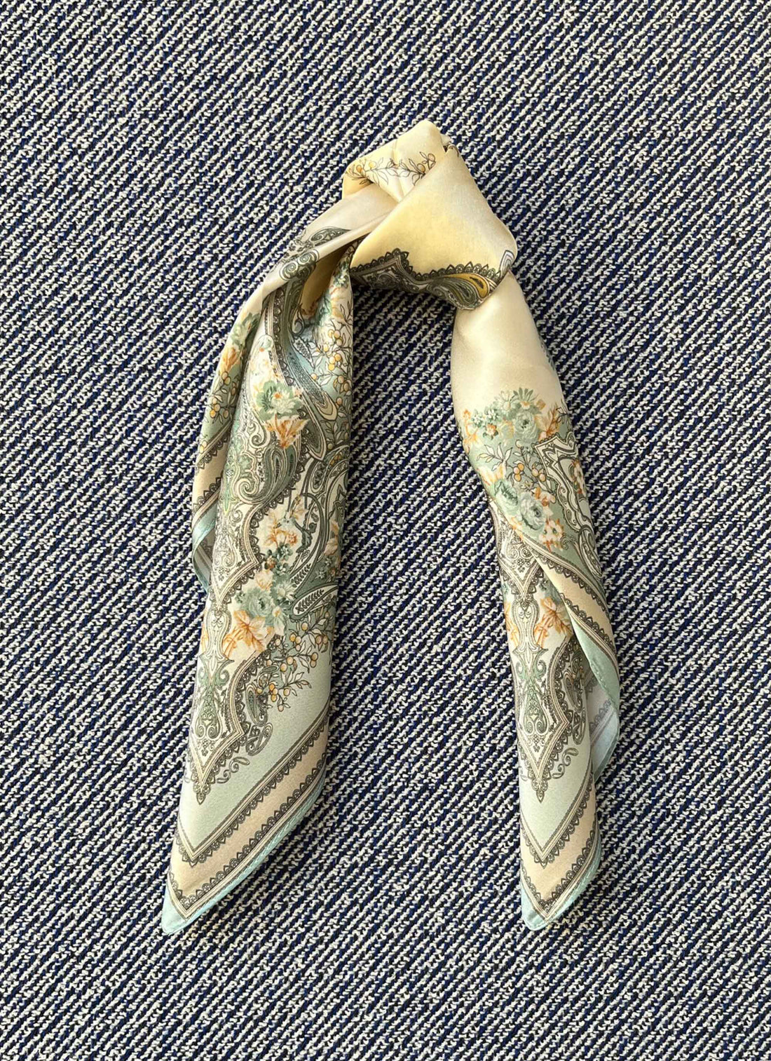 Silk scarf vanilla aqua green rococo/paisley