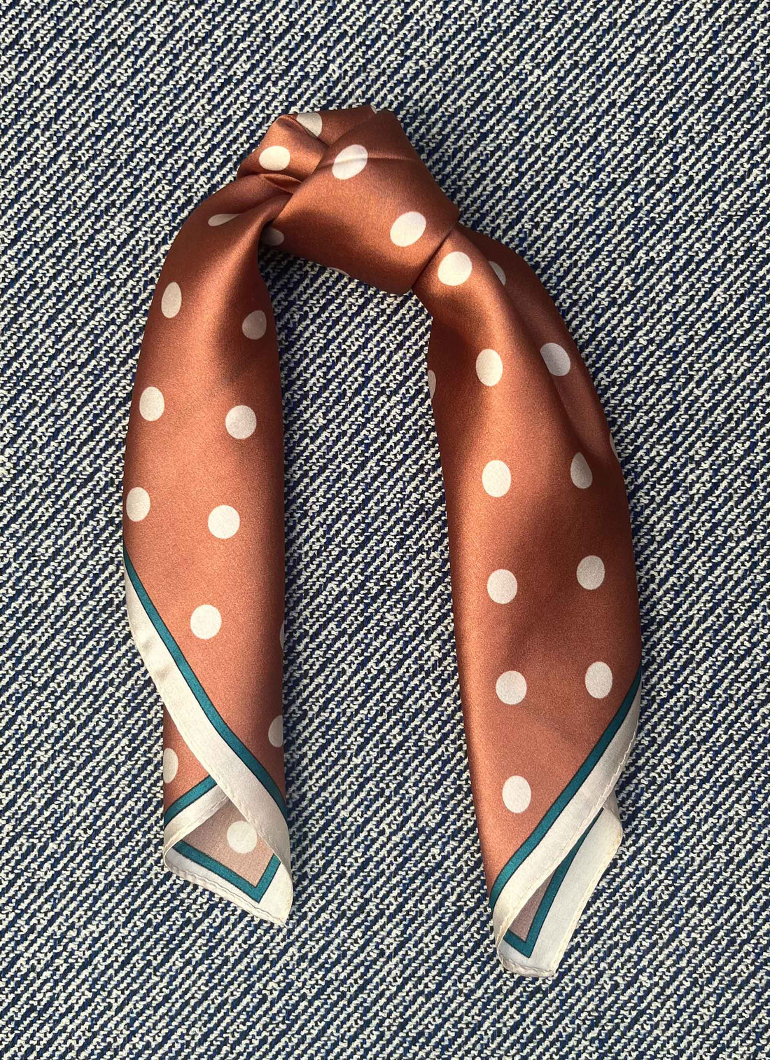 Silk scarf rust brown/cream dot