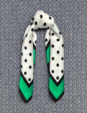 Silk scarf white/green/black dots