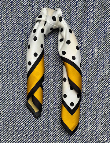 Silk scarf white/yellow/black dots