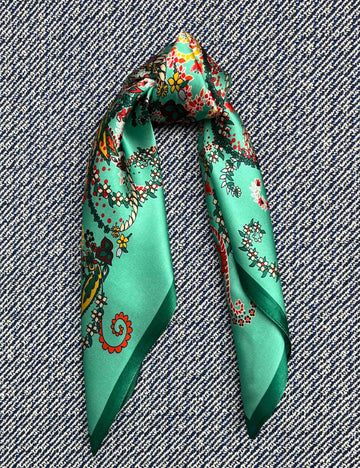 Silk scarf turquoise paisley