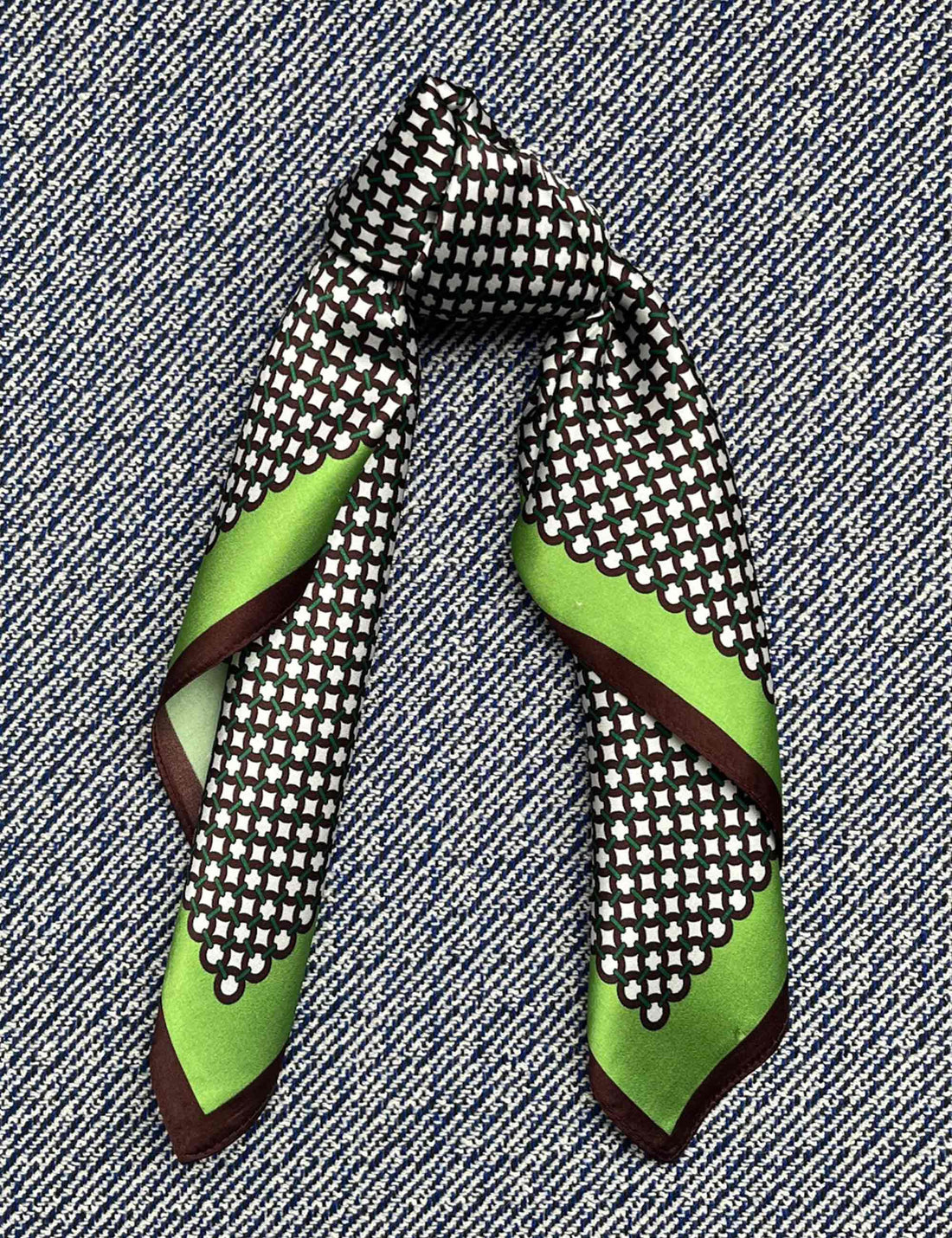 Silk scarf brown/green/white graphic print