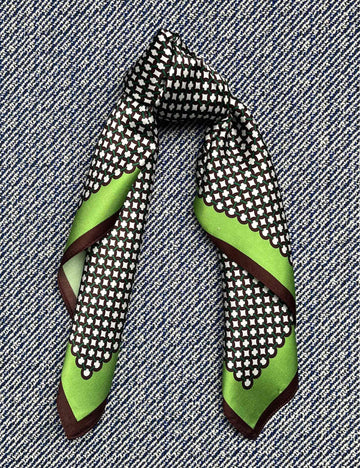 Silk scarf brown/green/white graphic print