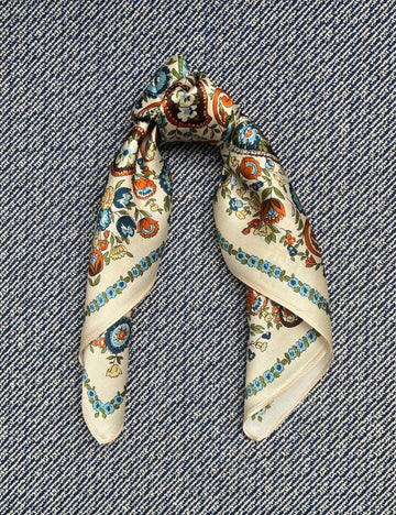 Silk scarf vanilla/blue/orange paisley