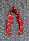Silk scarf bright red/off-white dots/stripe