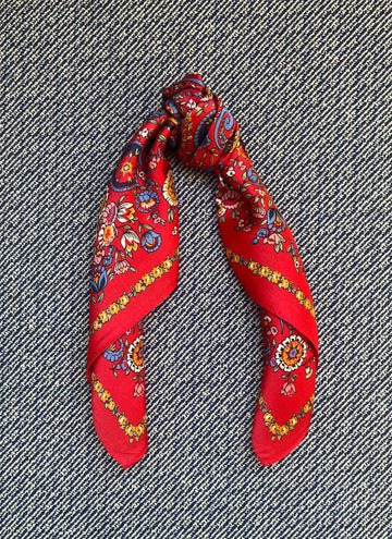 Silk scarf red/blue/orange paisley