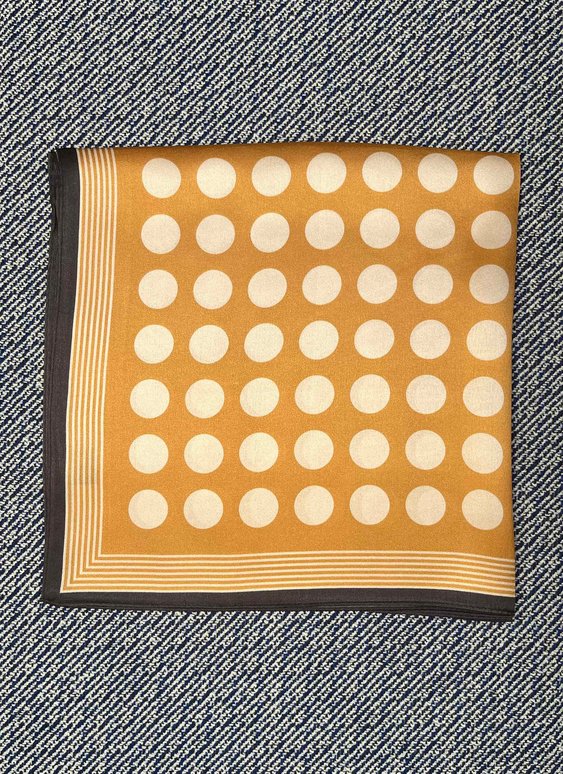 Silk scarf ocher yellow/cream large dot and stripe