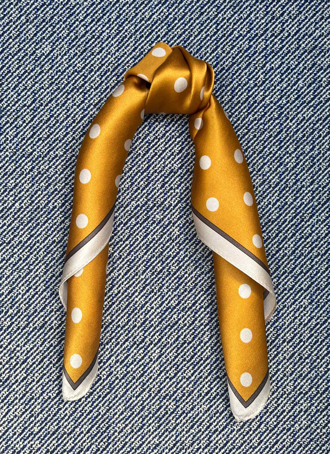 Silk scarf ocher yellow/cream dot