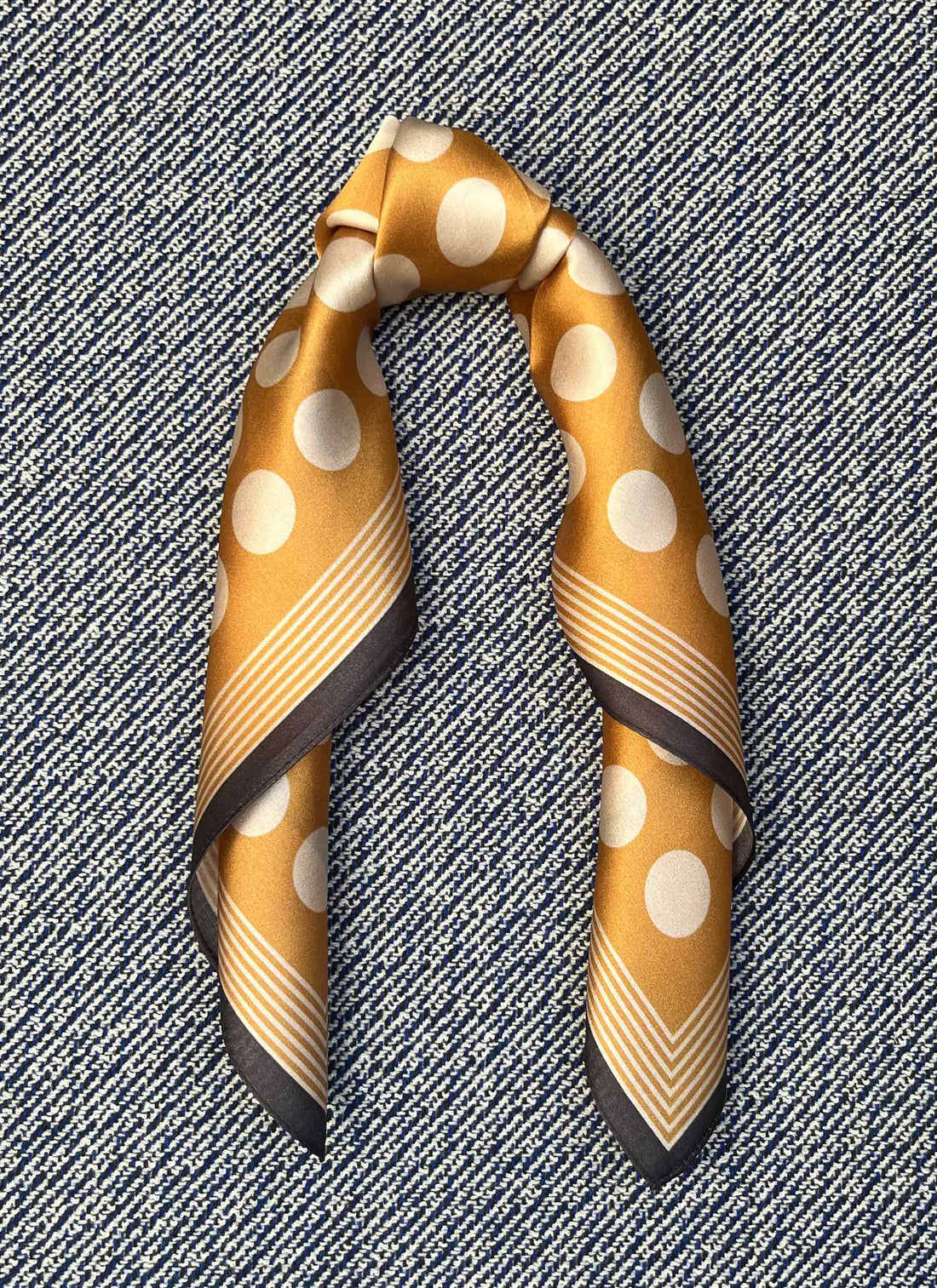 Silk scarf ocher yellow/cream large dot and stripe