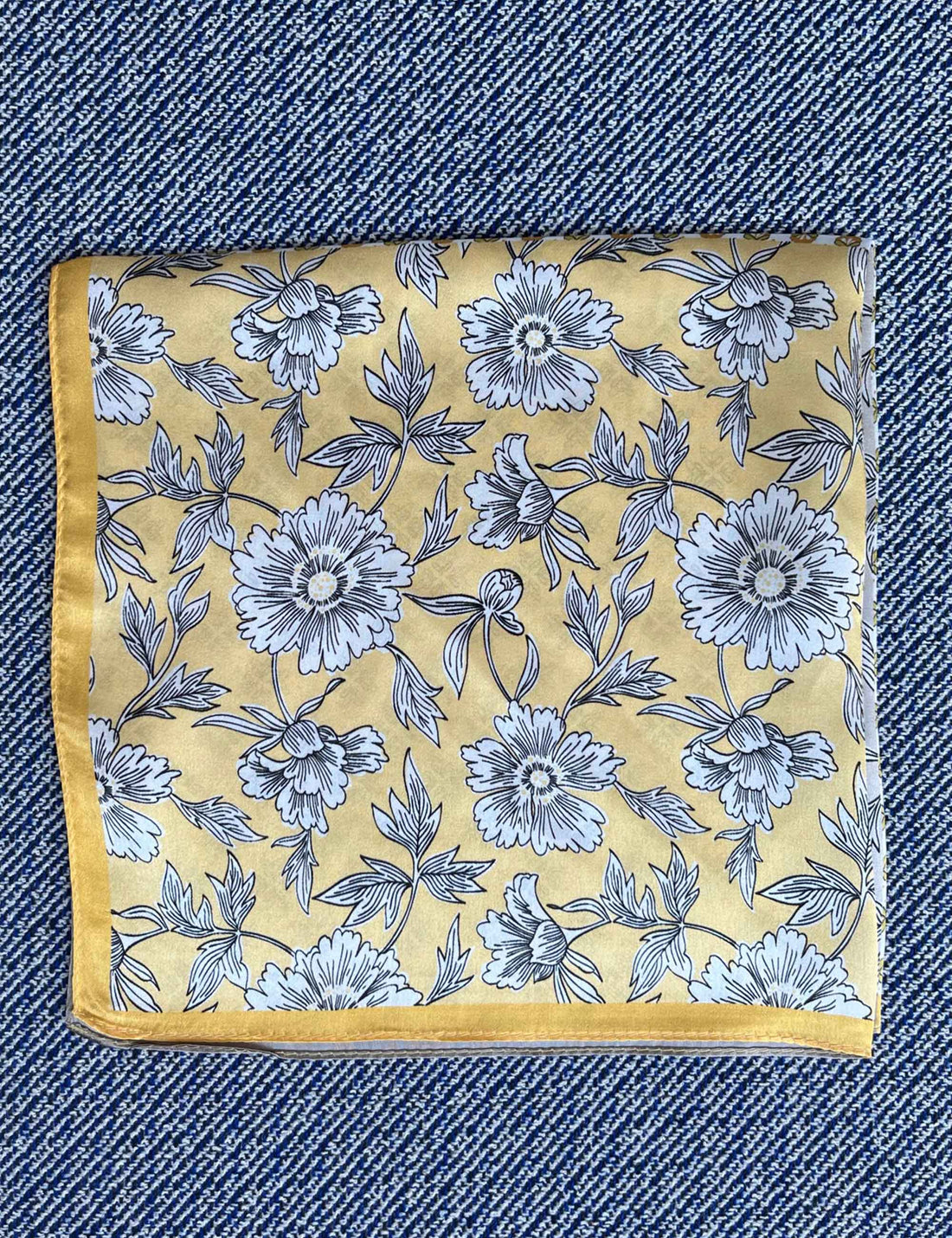 Silk scarf off white yellow graphic flower