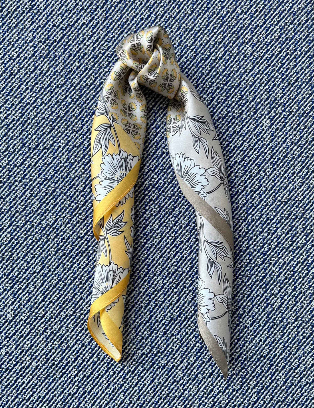 Silk scarf off white yellow graphic flower