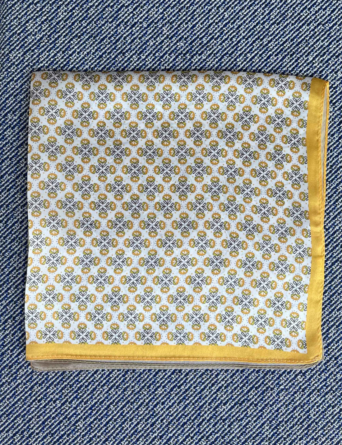 Silk scarf off white yellow graphic flower