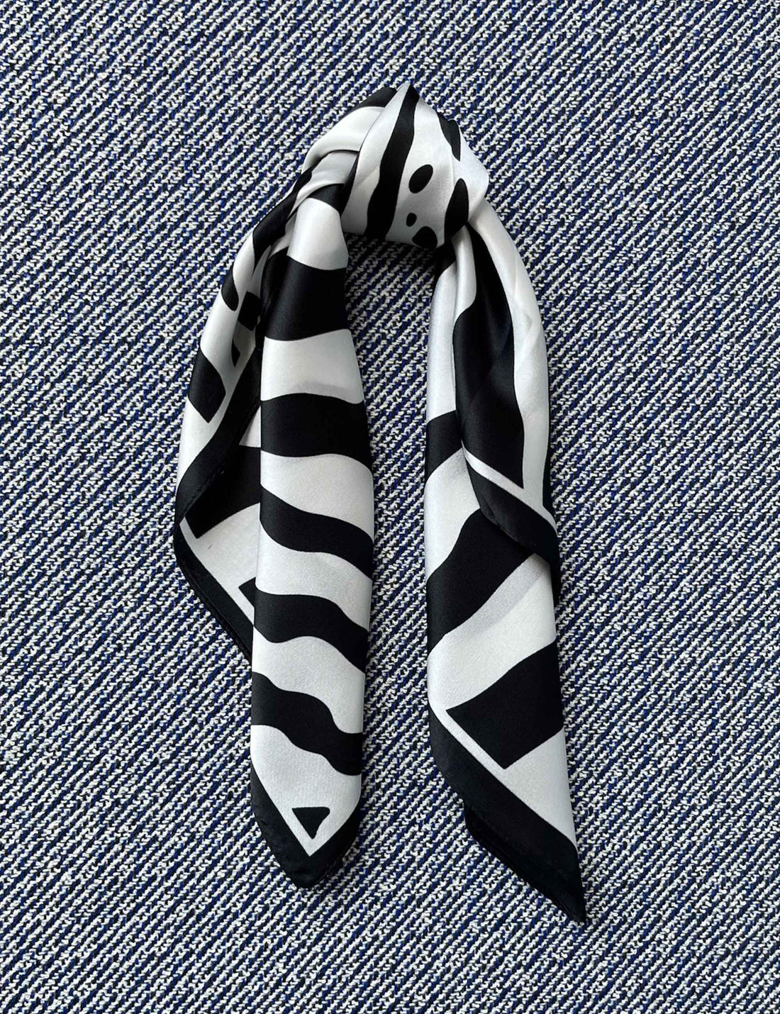 Silk scarf off white black zebra print