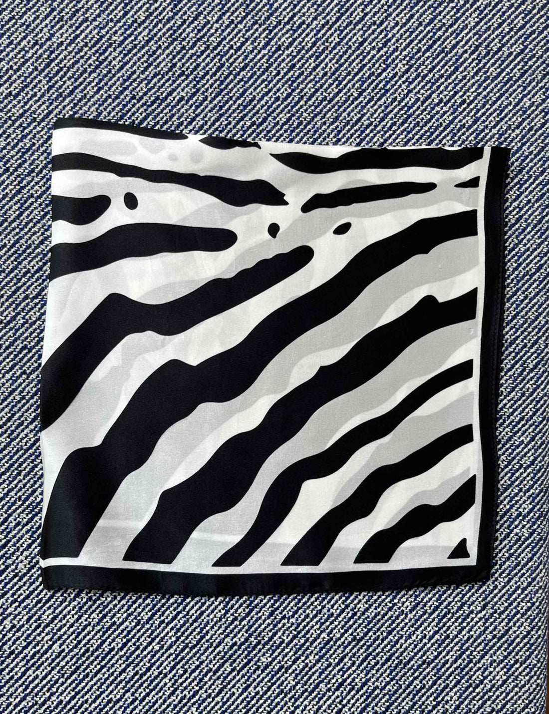 Silk scarf off white black zebra print