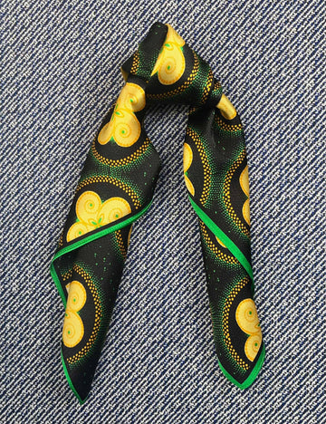 Silk scarf black/green/yellow graphic print