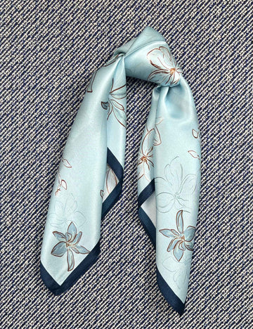 Silk scarf light blue flower