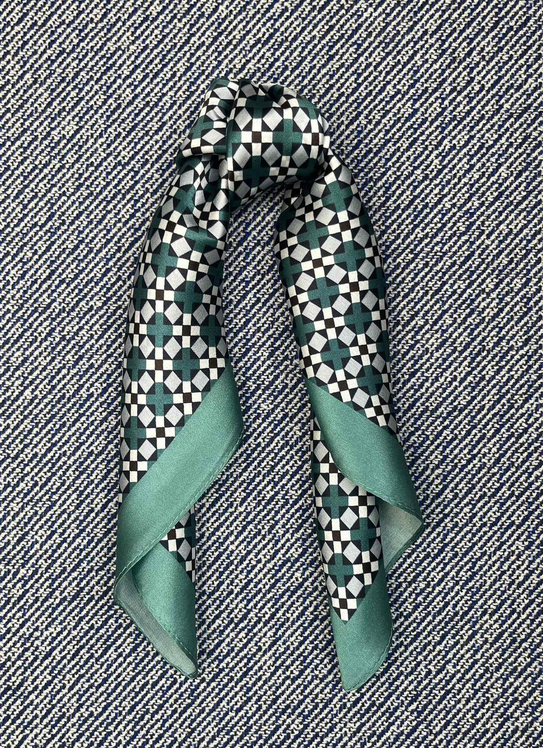 Silk scarf aqua green/navy graphic