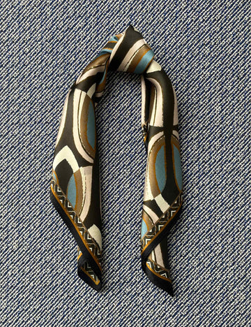Silk scarf black/blue/rose graphic tulip