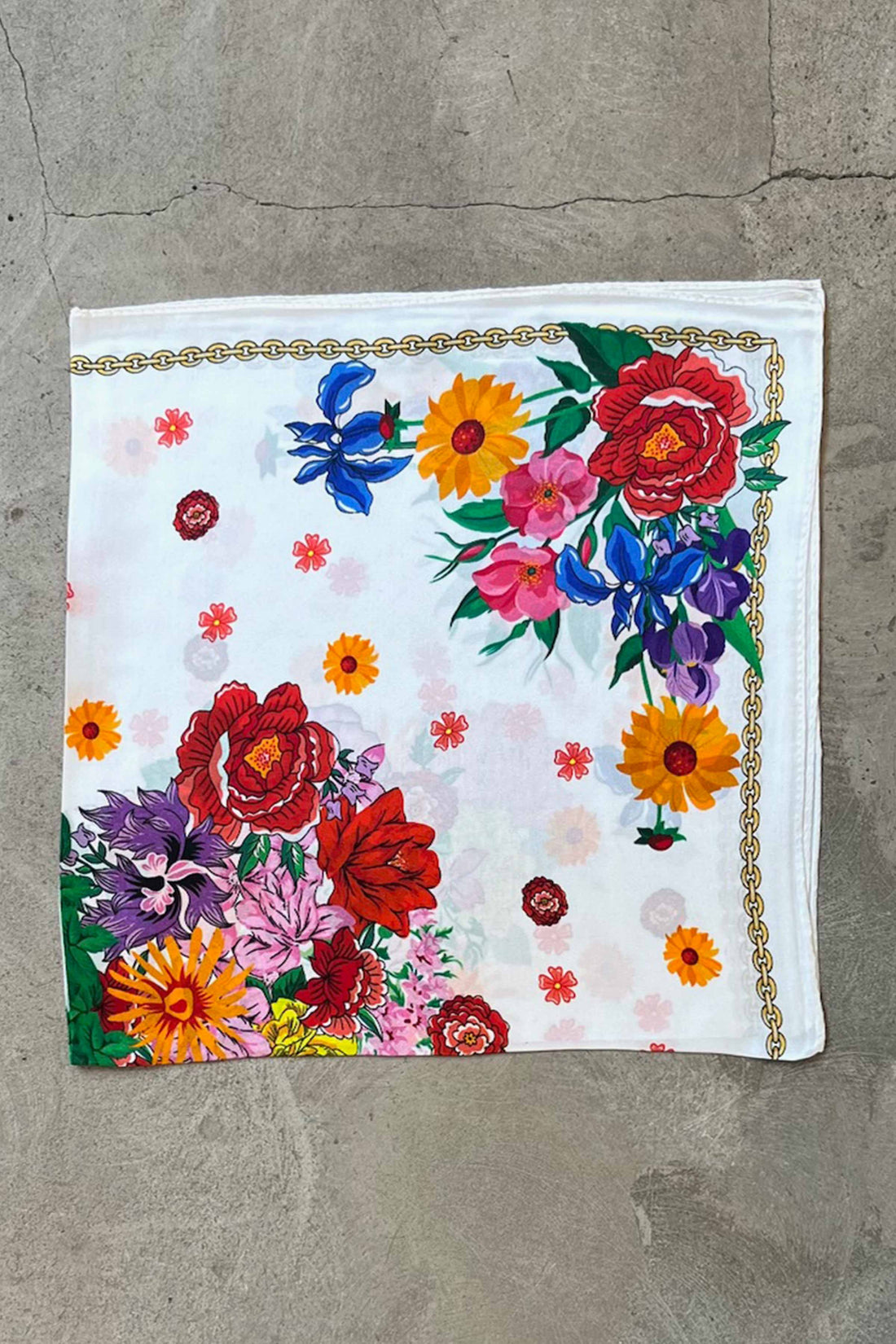 Silk scarf off white pink/red multi flower
