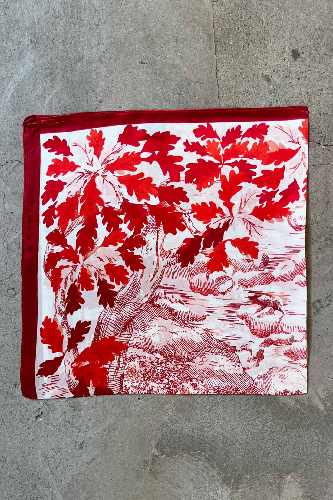 Silk scarf off white/red japanese leaf