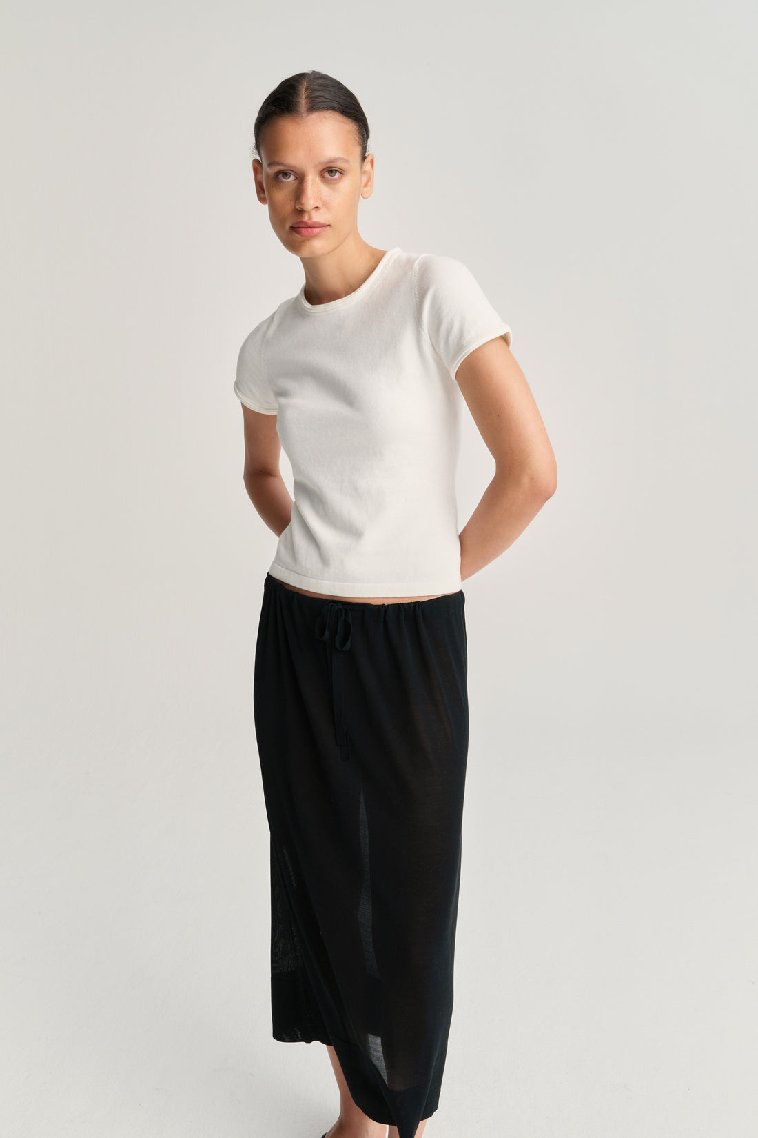 Cotton/cashmere cropped t-shirt off-white