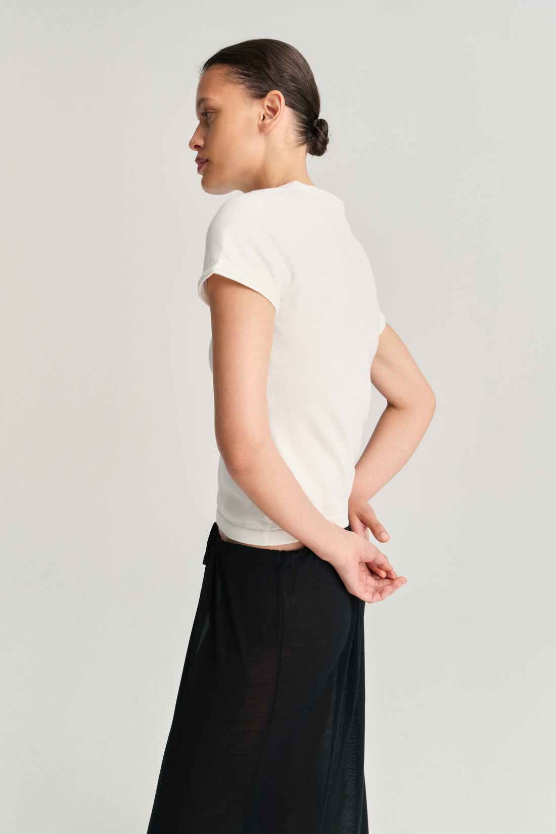 Cotton/cashmere cropped t-shirt off-white