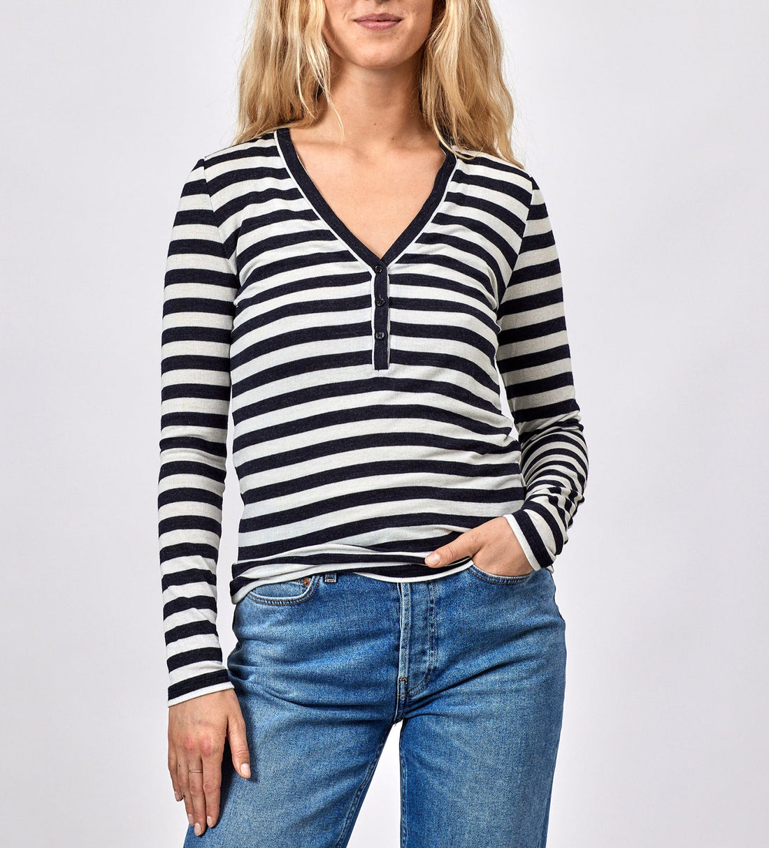 Mai blouse off white/navy stripes